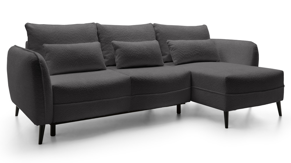 SELSEY Narożnik z funkcją spania Eliano L-kształtny z pojemnikiem popielaty boucle prawostronny