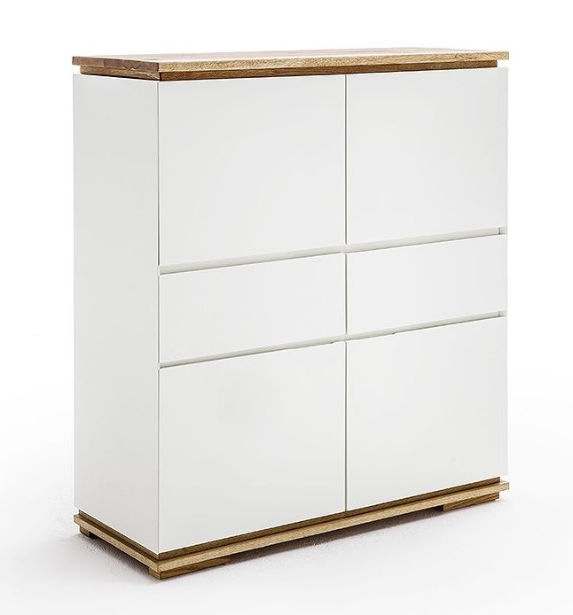 SELSEY Komoda wysoka Bridder biały mat/lity dąb z szafkami i szufladami