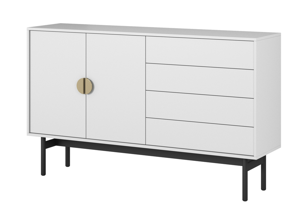 SELSEY Komoda dwudrzwiowa Stoon z czterema szufladami 154 cm Biała