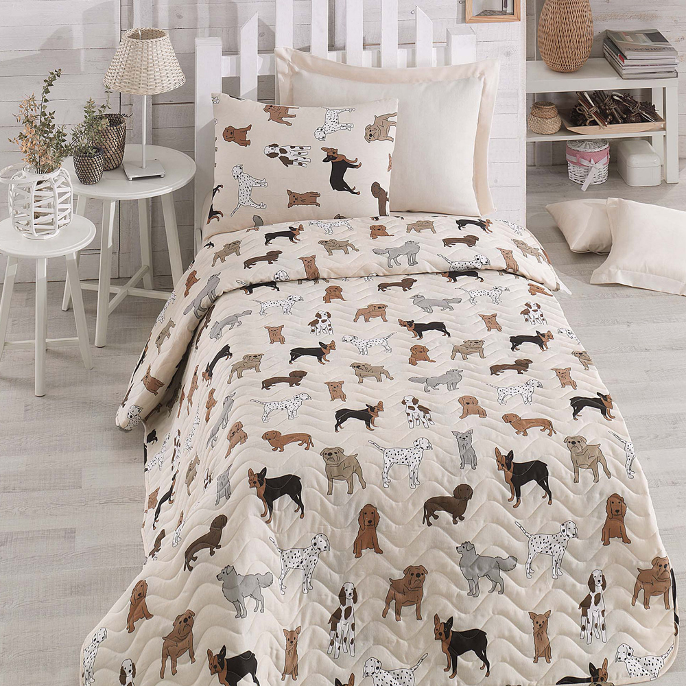 SELSEY Narzuta na łóżko Credpo 160x220 cm z motywem psów