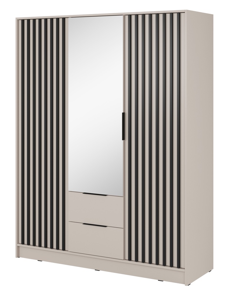 SELSEY Szafa z lustrem Karette trzydrzwiowa kaszmir czarne lamele