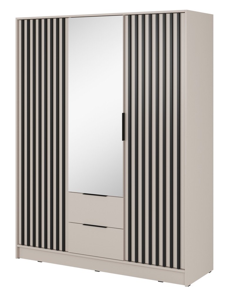 SELSEY Szafa z lustrem Karette trzydrzwiowa kaszmir czarne lamele