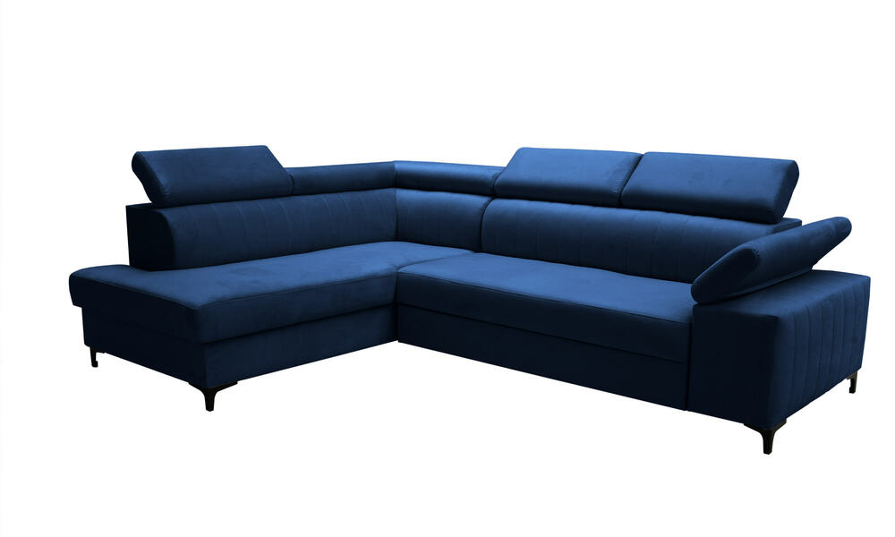 SELSEY Narożnik z funkcją spania Tazzola L-kształtny z pojemnikiem granatowy lewostronny