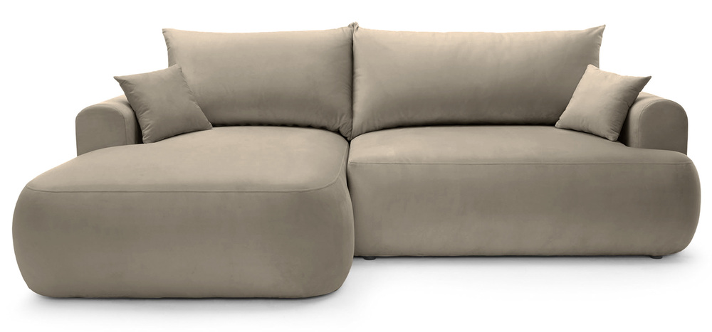 SELSEY Narożnik z funkcją spania Ovo L-kształtny lewostronny z pojemnikiem szarobeżowy welur łatwoczyszczący