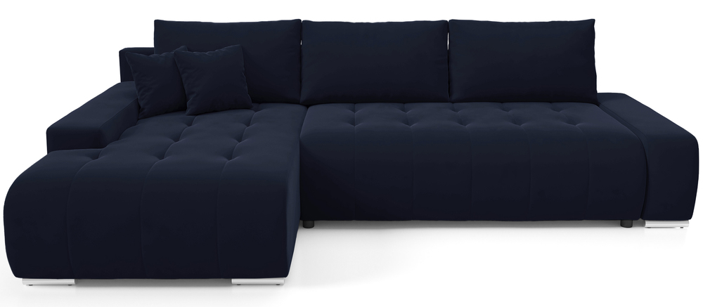 SELSEY Narożnik z funkcją spania Magliano L-kształtny lewostronny z pojemnikiem granatowy welur
