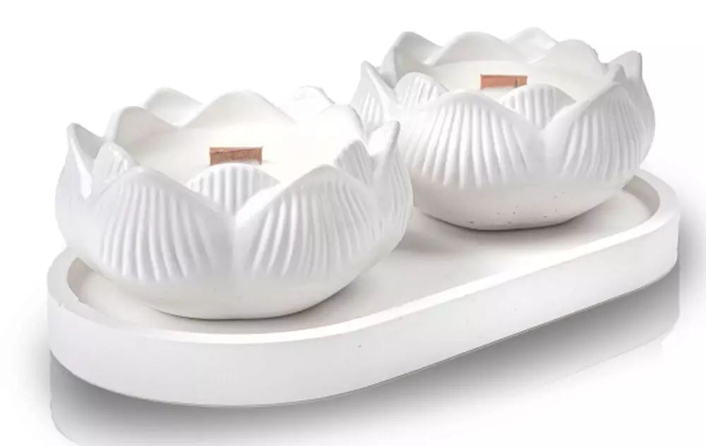 SELSEY Zestaw dwóch świec sojowych Lotos Mystical Oriental biały gips