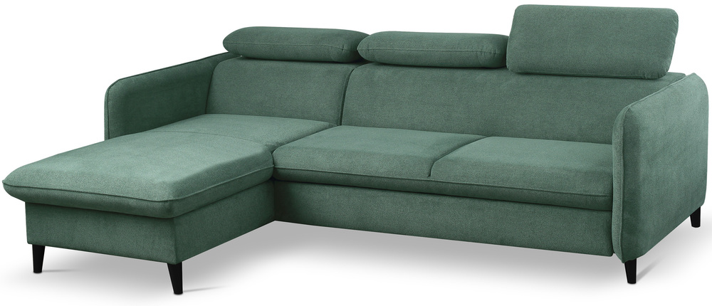 SELSEY Narożnik z funkcją spania Drene L-kształtny lewostronny z regulowanymi zagłówkami i pojemnikiem szałwiowy szenil hydrofobowy