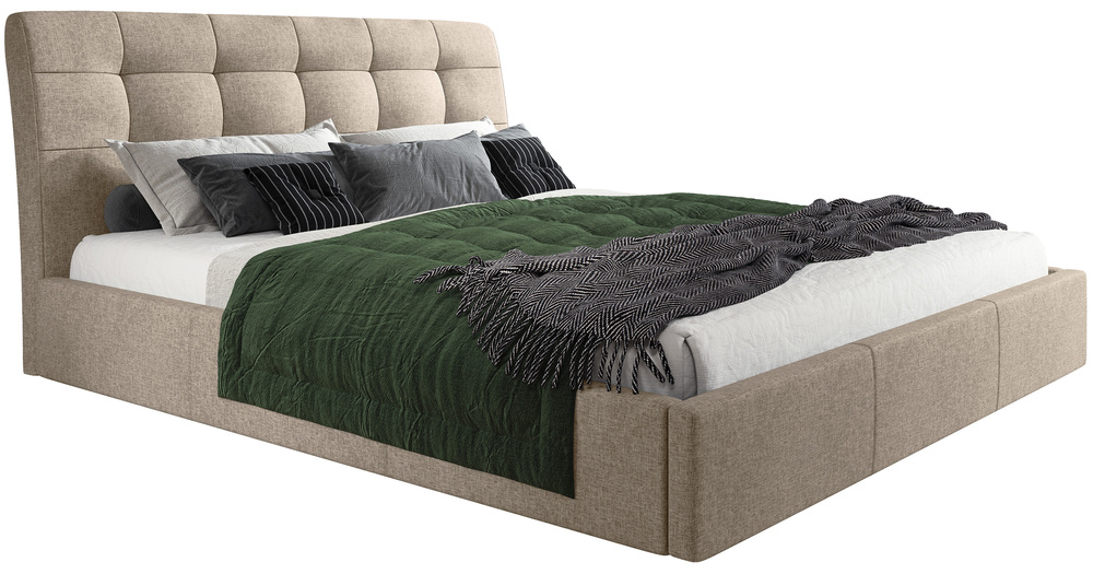 SELSEY Łóżko tapicerowane 140x200 cm Alneo z pojemnikiem beżowe plecionka