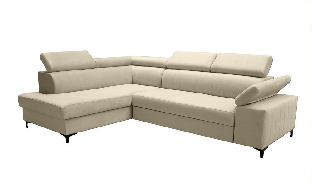 SELSEY Narożnik z funkcją spania Tazzola L-kształtny z pojemnikiem kremowy lewostronny