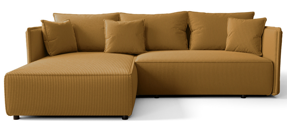 SELSEY Narożnik z funkcją spania Serelto L-kształtny lewostronny z pojemnikiem musztardowy sztruks