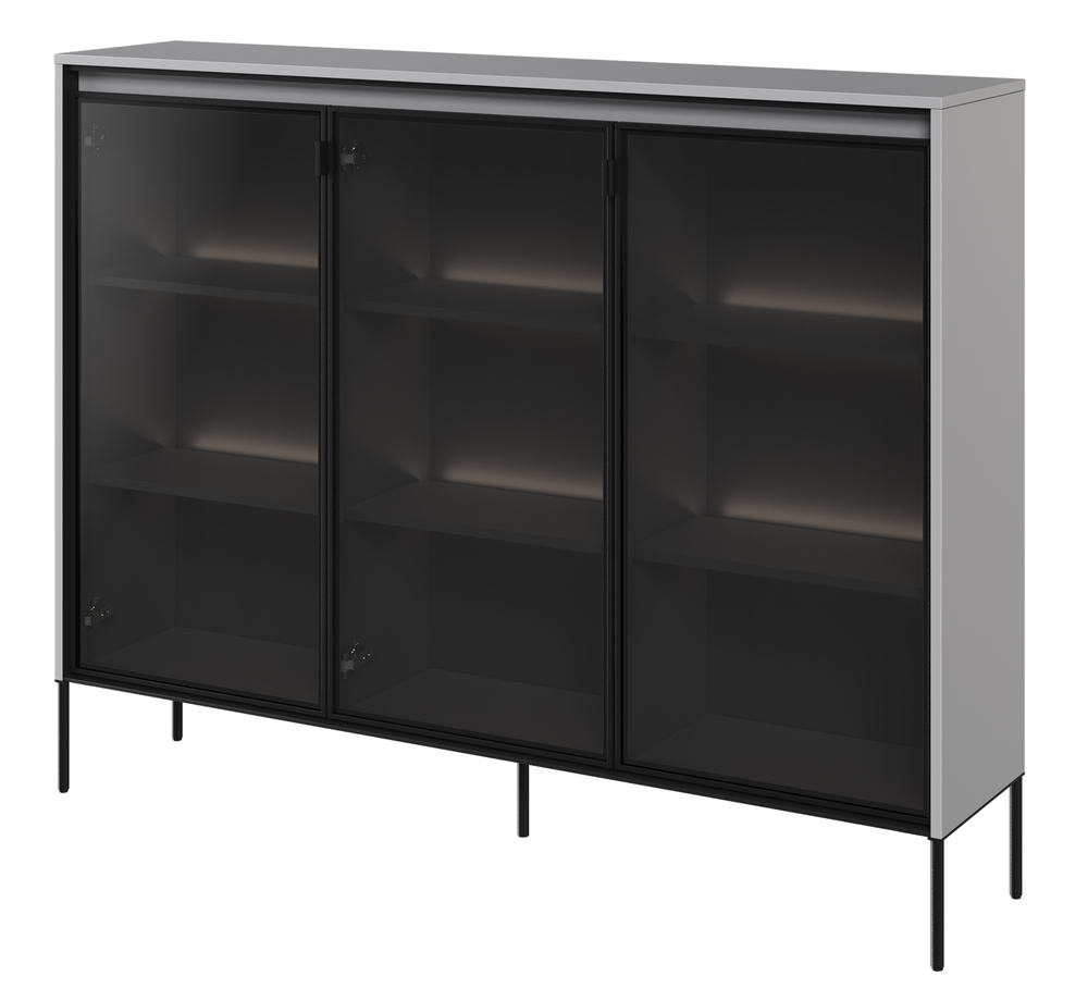 SELSEY Witryna trzydrzwiowa Trend 150 cm z LED Szara