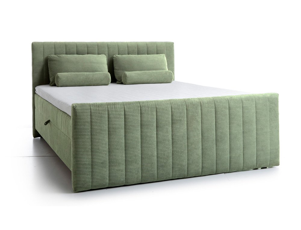 SELSEY Łóżko kontynentalne Lullabino 160x200 cm z pojemnikami i topperem szałwiowe sztruks