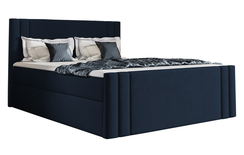 SELSEY Łóżko kontynentalne Dulmo 120x200 z dwoma pojemnikami, materacem i topperem granatowe hydrofobowe