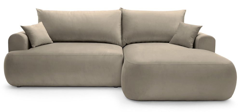 SELSEY Narożnik z funkcją spania Ovo L-kształtny prawostronny z pojemnikiem szarobeżowy welur łatwoczyszczący