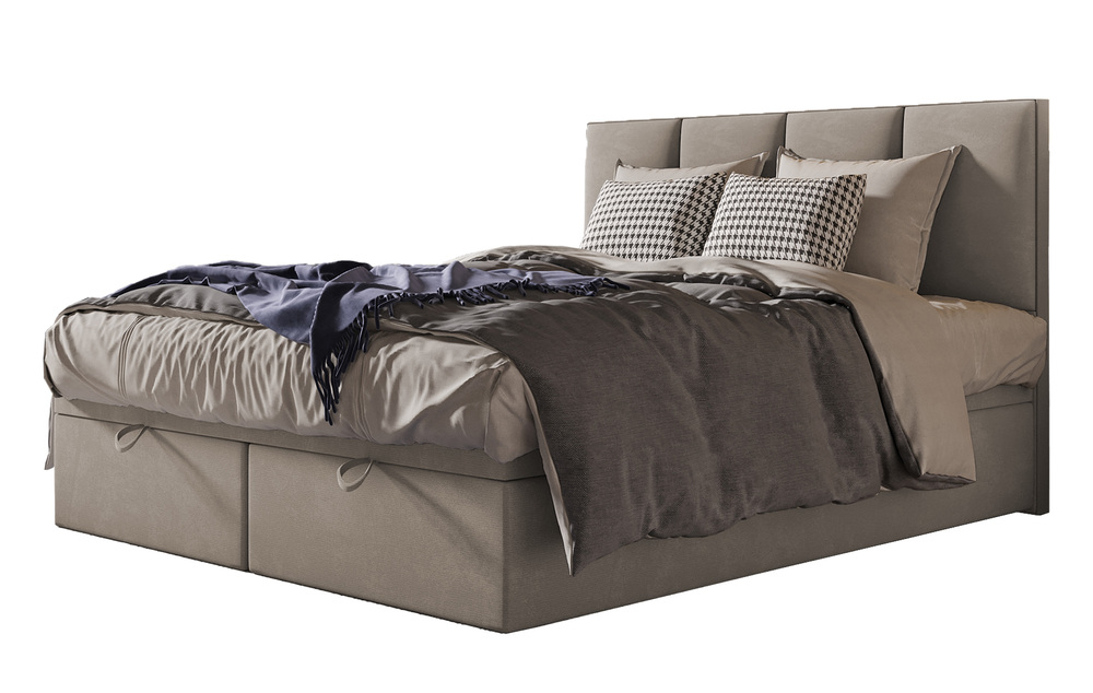 SELSEY Łóżko kontynentalne 180x200 cm Mercatale z pojemnikami jasnobrązowy welur