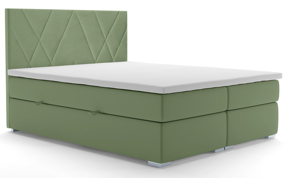 SELSEY Łóżko kontynentalne 140x200 cm Korello z dwoma pojemnikami eukaliptusowe welur hydrofobowy