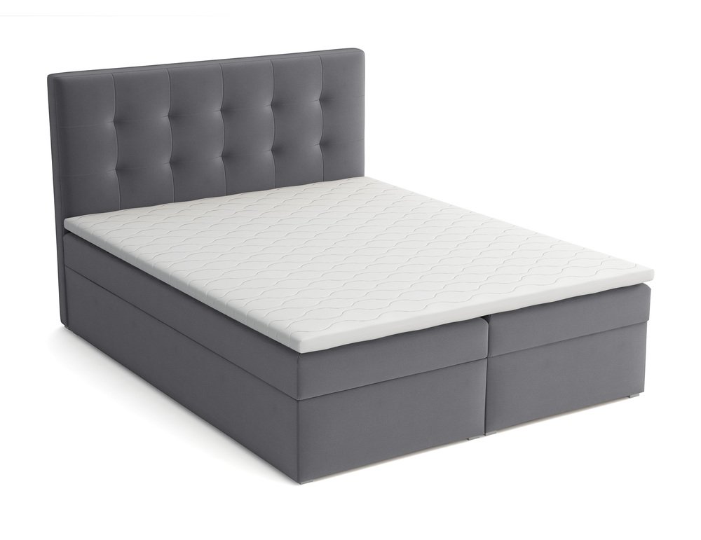 SELSEY Łóżko kontynentalne 180x200 cm Nabbe z pojemnikami i topperem ciemnoszare welur