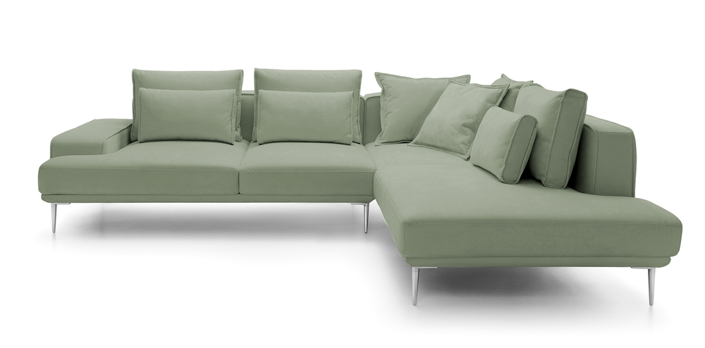 SELSEY Narożnik z funkcją spania Mesito L-kształtny lewostronny jasnozielony welur nogi srebrne