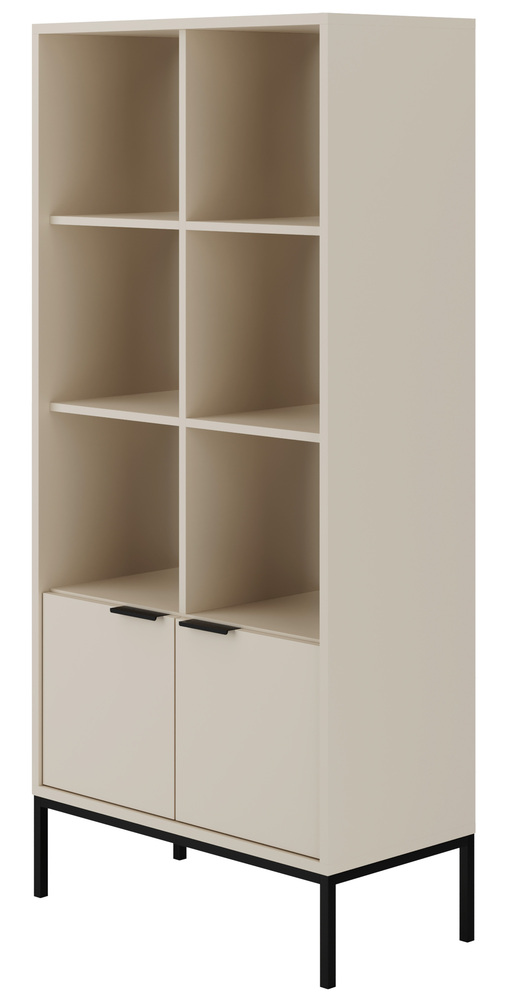 SELSEY Regał dwudrzwiowy Diargo z otwartymi półkami szarobeżowy na czarnym stelażu