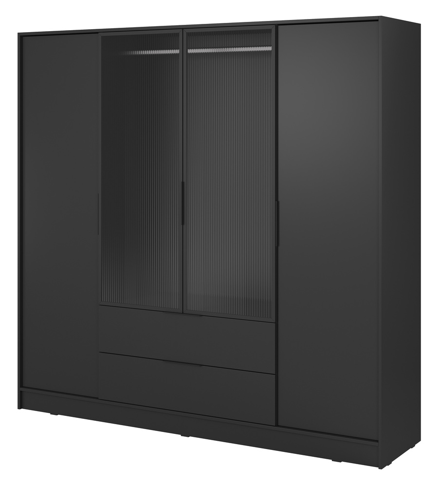 SELSEY Szafa czterodrzwiowa Kelly z witryną i dwiema szufladami 206 cm czarna
