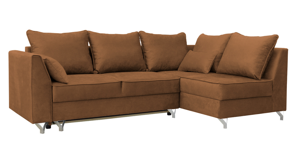 SELSEY Narożnik z funkcją spania Zaria L-kształtny miedziany z pojemnikiem welur hydrofobowy prawostronny