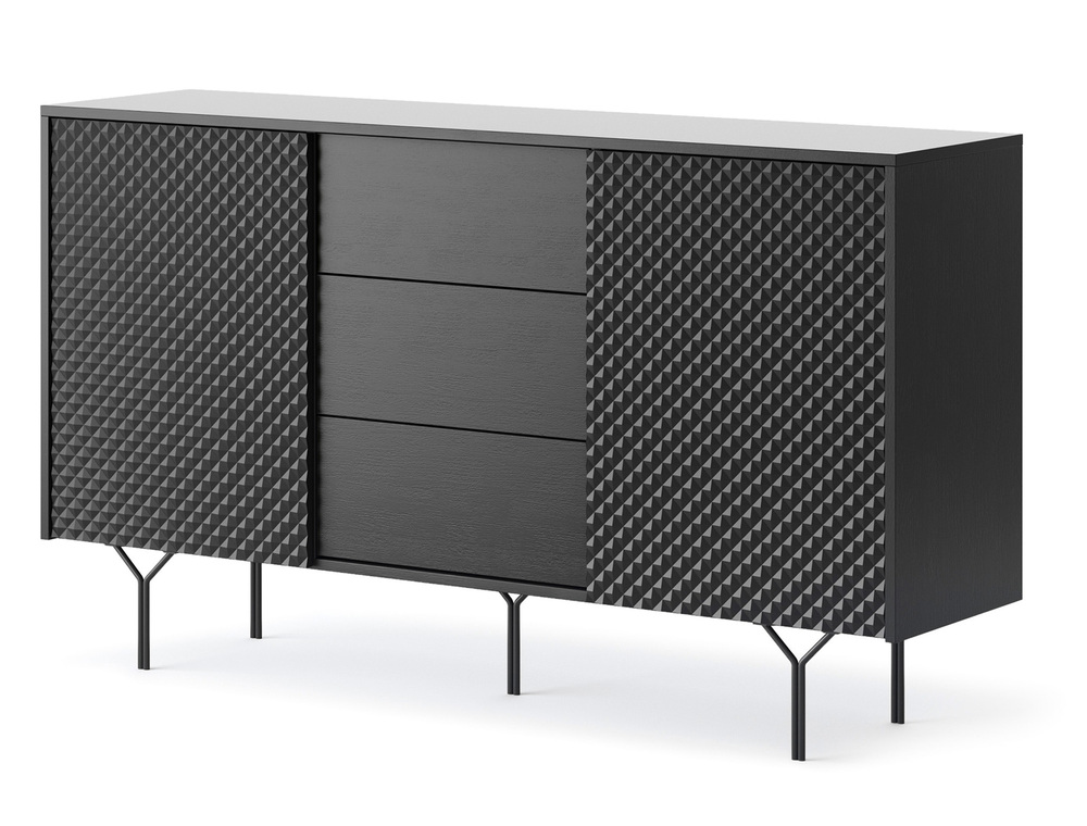 SELSEY Komoda dwudrzwiowa Maraveno z trzema szufladami 144 cm Czarna