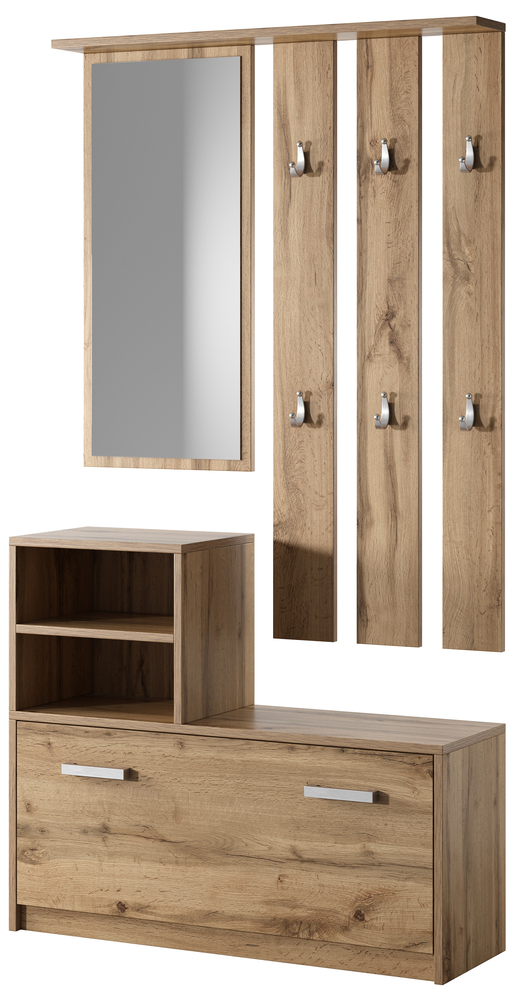 SELSEY Zestaw do przedpokoju Yesfir z lustrem, wieszakami, półkami oraz szafką na buty Dąb wotan