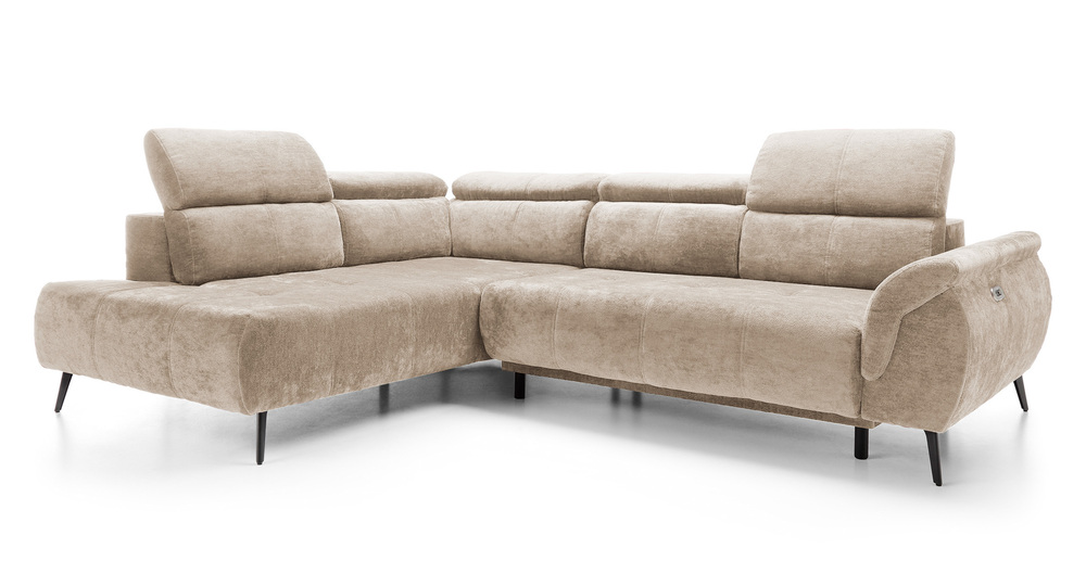 SELSEY Narożnik z funkcją spania Mamutio L-kształtny z boczkiem i elektrycznie wysuwanym siedziskiem beżowy szenil lewostronny