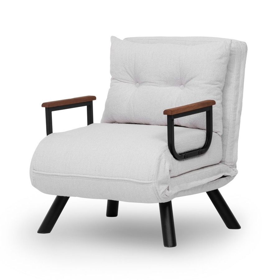 SELSEY Fotel rozkładany jednoosobowy Aligmart z podłokietnikami jasnokremowy Teddy