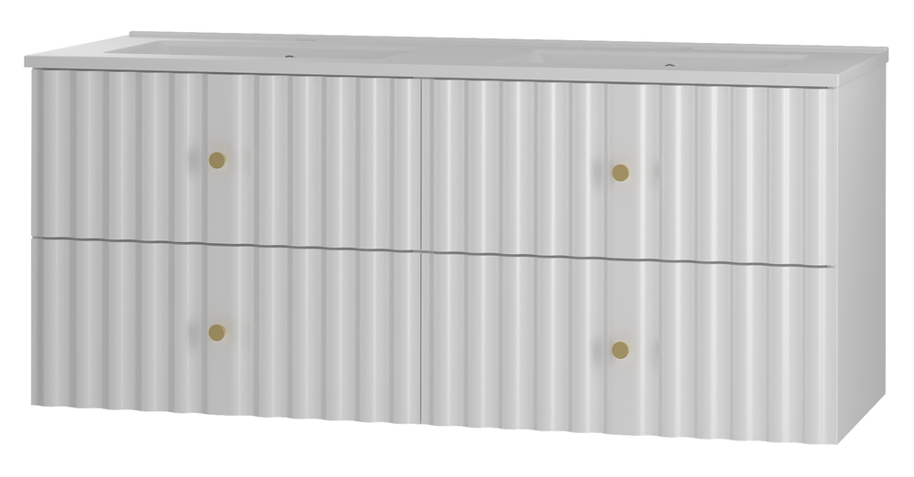 SELSEY Zestaw łazienkowy z dwiema szafkami i dwiema umywalkami Aqua 120 cm ryflowane fronty biały mat