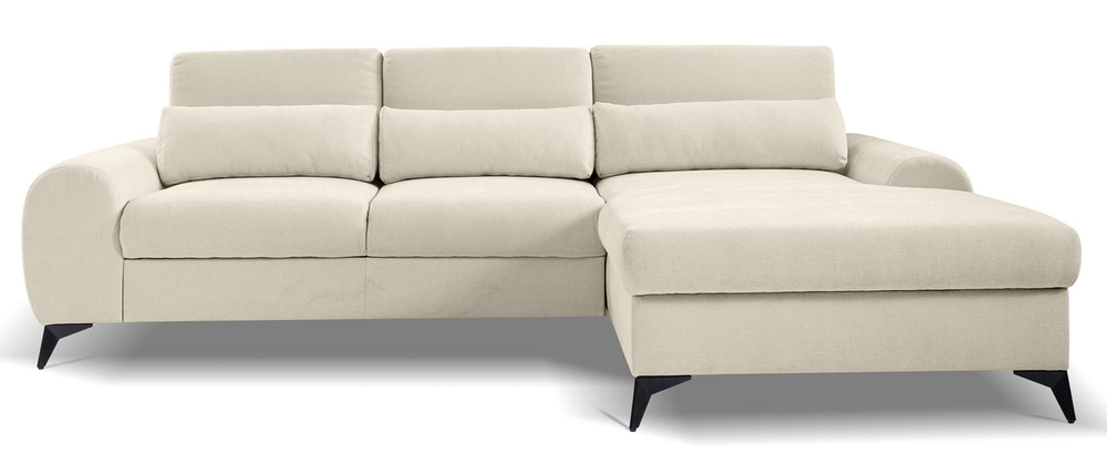 SELSEY Narożnik z funkcją spania Vaylo L-kształtny prawostronny z pojemnikiem jasnobeżowy szenil