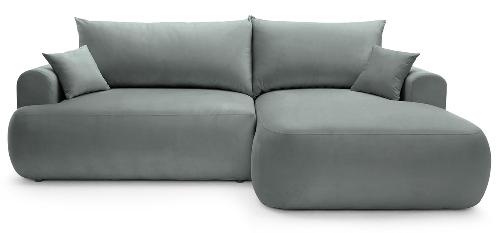 SELSEY Narożnik z funkcją spania Ovo L-kształtny prawostronny z pojemnikiem szary welur łatwoczyszczący