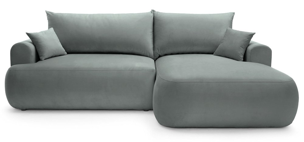 SELSEY Narożnik z funkcją spania Ovo L-kształtny prawostronny z pojemnikiem szary welur łatwoczyszczący