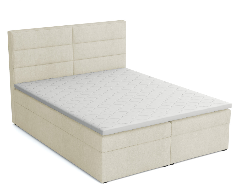 SELSEY Łóżko kontynentalne 160x200 cm Valdamone z pojemnikami i topperem beżowe welur łatwoczyszczący