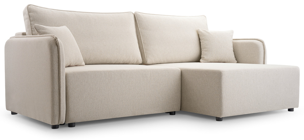 SELSEY Narożnik z funkcją spania Kassian L-kształtny prawostronny z pojemnikiem jasnobeżowy plecionka