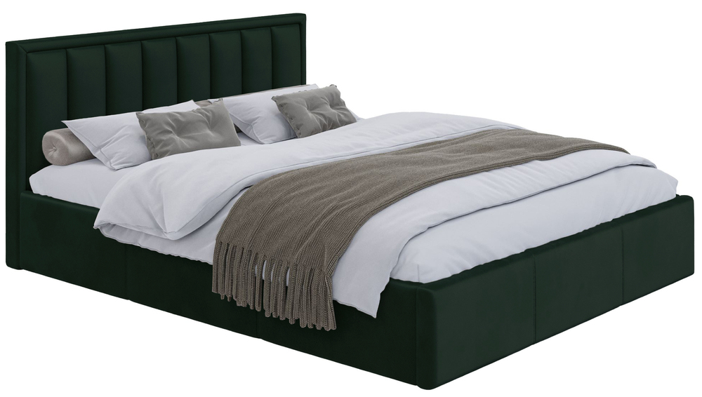 SELSEY Łóżko tapicerowane 140x200 cm Munno z pojemnikiem i metalowym stelażem ciemnozielony welur
