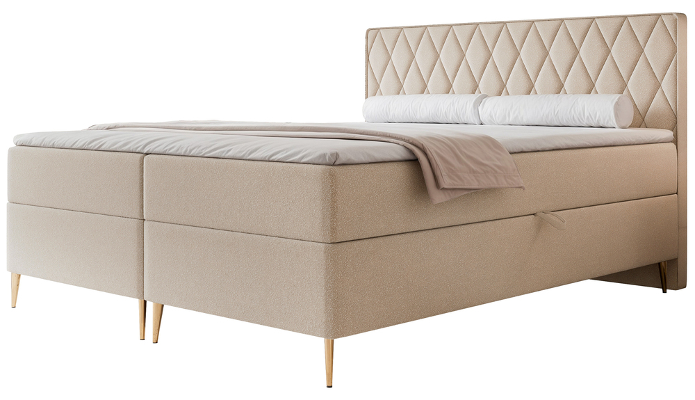 SELSEY Łóżko kontynentalne 140x200 cm Caresso z materacem bonellowym i topperem beżowe szenil hydrofobowy