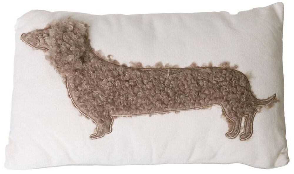 SELSEY Poduszka Annilli 50x30 cm kremowa z brązowym jamnikiem