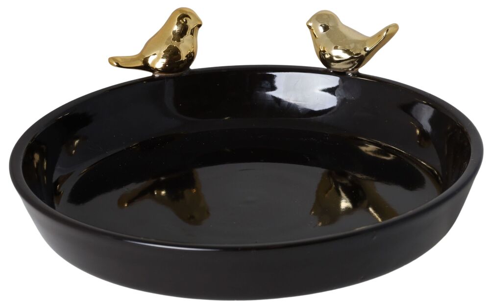 SELSEY Talerz Huggely średnica 22 cm ceramiczny czarny ze złotymi ptaszkami