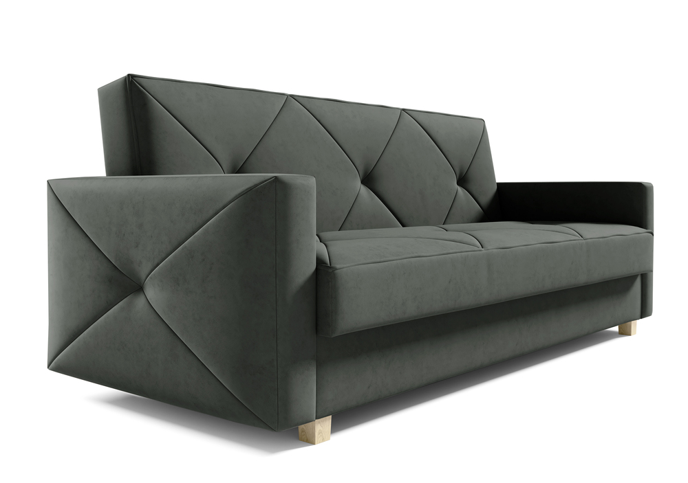 SELSEY Wersalka trzyosobowa Sobelo ciemnoszara z pojemnikiem welur łatwoczyszczący