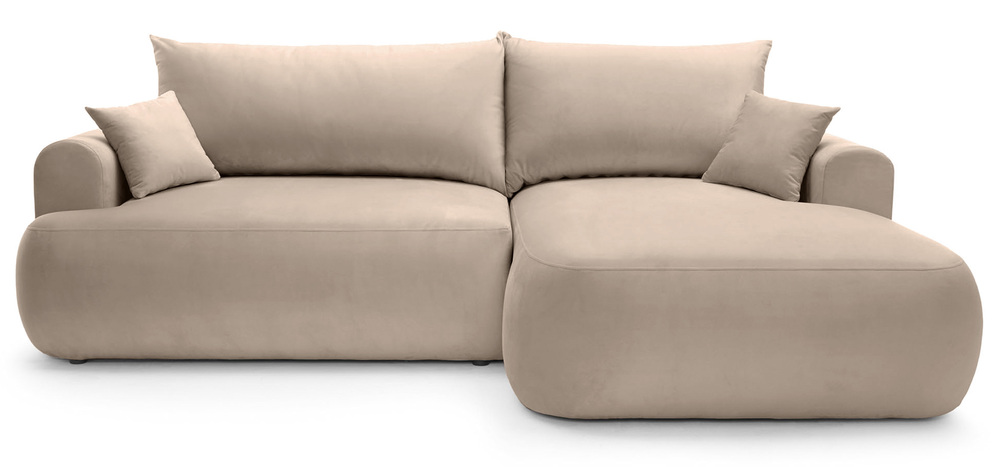 SELSEY Narożnik z funkcją spania Ovo L-kształtny prawostronny z pojemnikiem beżowy welur łatwoczyszczący