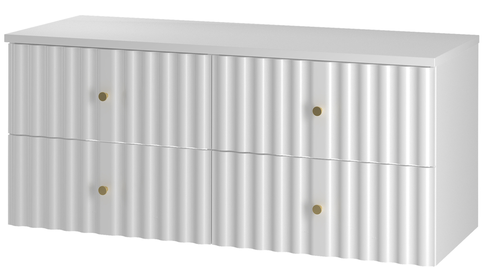 SELSEY Zestaw łazienkowy z dwiema szafkami i blatem Aqua 120 cm ryflowane fronty biały mat