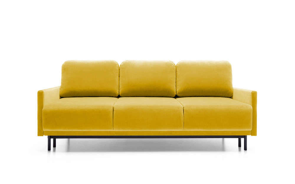 SELSEY Kanapa rozkładana trzyosobowa Hamiel z pojemnikiem miodowa velvet hydrofobowy