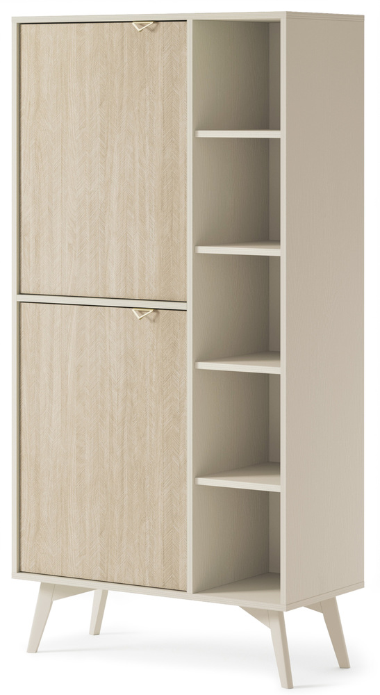 SELSEY Regał Favoria dwudrzwiowy 80 cm beżowy/jodełka scandi ze złotymi uchwytami