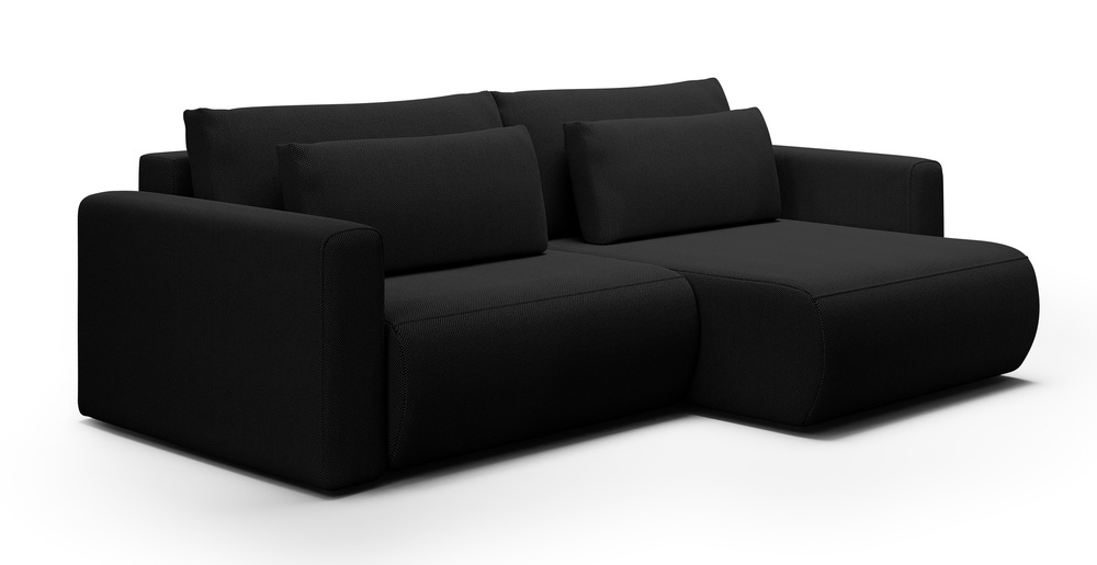 SELSEY Narożnik z funkcją spania Ajwar L-kształtny z pojemnikiem czarny szenil hydrofobowy uniwersalny