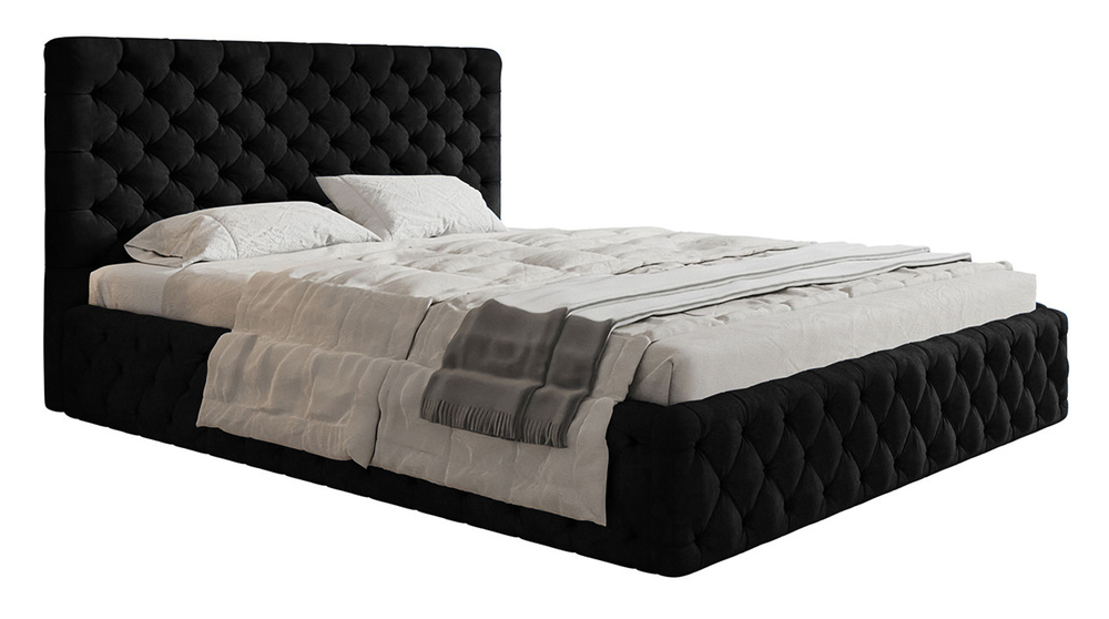 SELSEY Łóżko tapicerowane 180x200 cm Bellaris z pojemnikiem i pikowaniem czarne