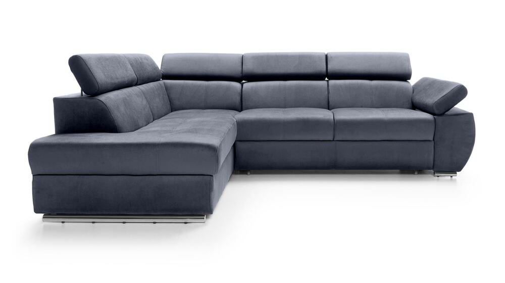 SELSEY Narożnik z funkcją spania Ararip 268 cm L-kształtny z regulowanymi zagłówkami i pojemnikiem grafitowy welur hydrofobowy lewostronny