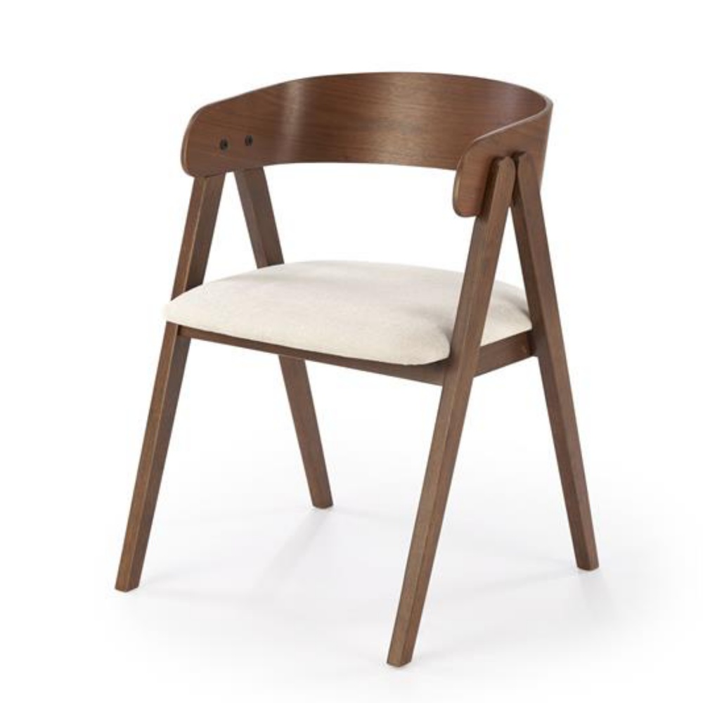 SELSEY Krzesło drewniane Acrolly orzech z tapicerowanym beżowym siedziskiem