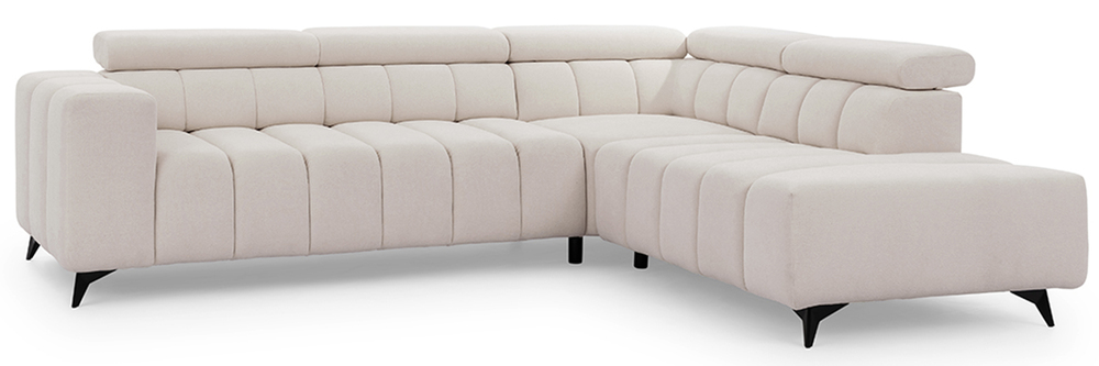 SELSEY Narożnik z funkcją spania Ragussino L-kształtny z boczkiem i regulowanymi zagłówkami jasnobeżowy szenil prawostronny