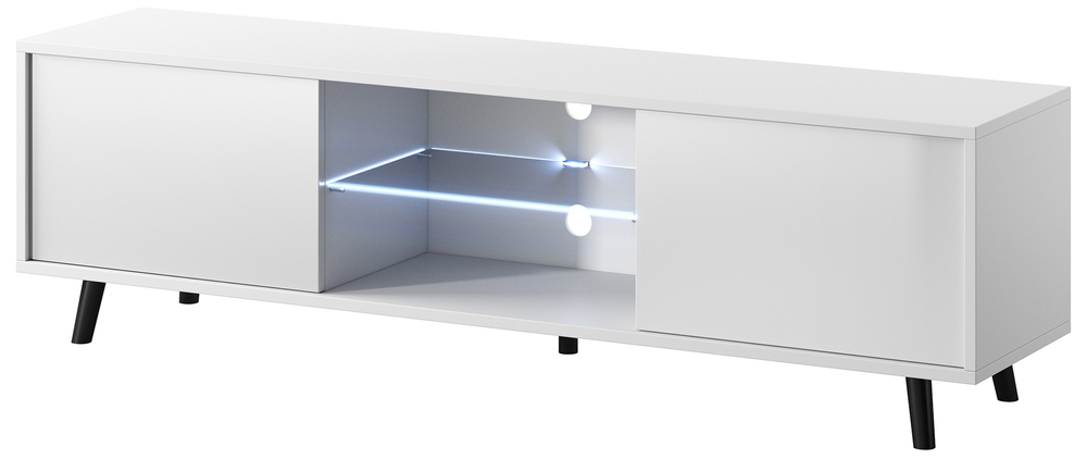 SELSEY Szafka RTV Lefyr 140 cm Biały mat / Biały połysk